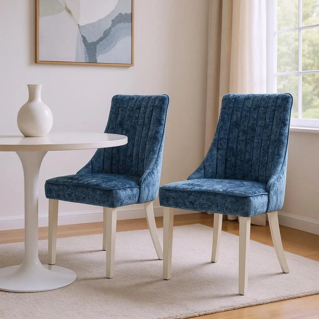 Set of Two Blue and Silver Tufted Stainless Steel Dining Side Chairs Homeroots Kitchen & Dining