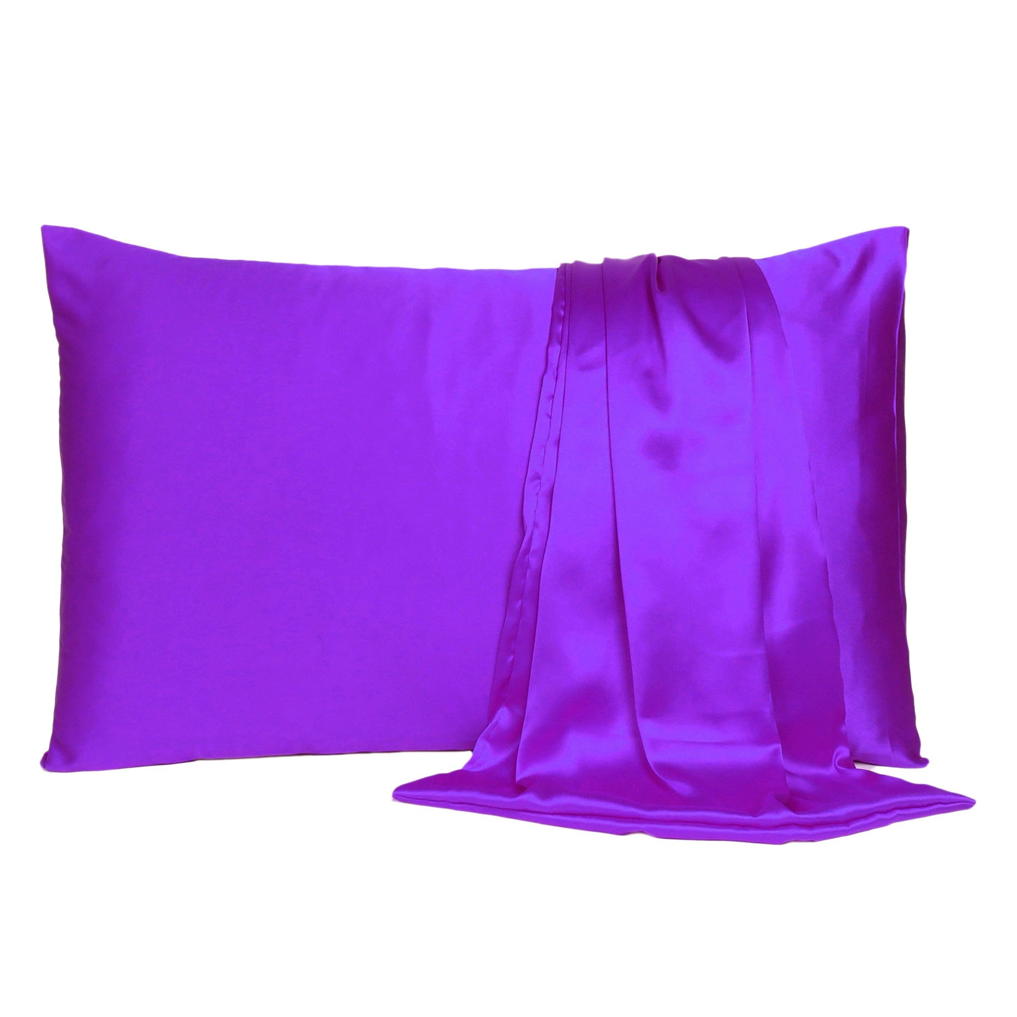 Set of Two Bright Purple Dreamy Silky Satin Queen Pillowcases Homeroots Bed & Bath