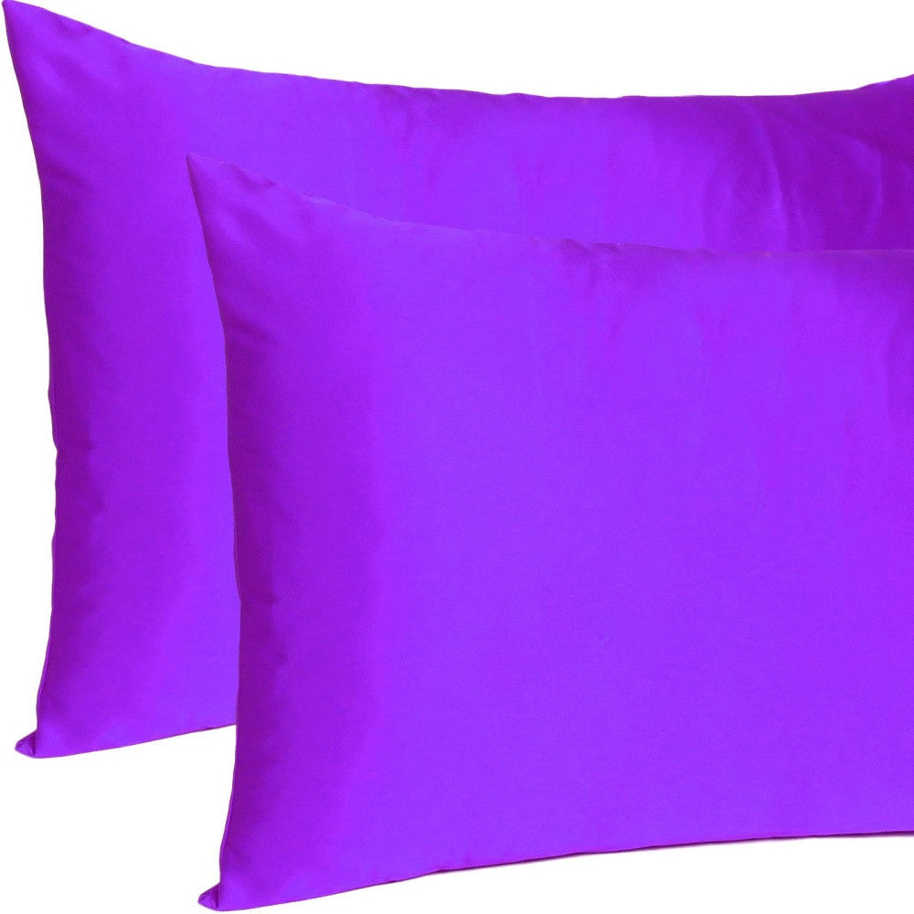 Set of Two Bright Purple Dreamy Silky Satin Queen Pillowcases Homeroots Bed & Bath