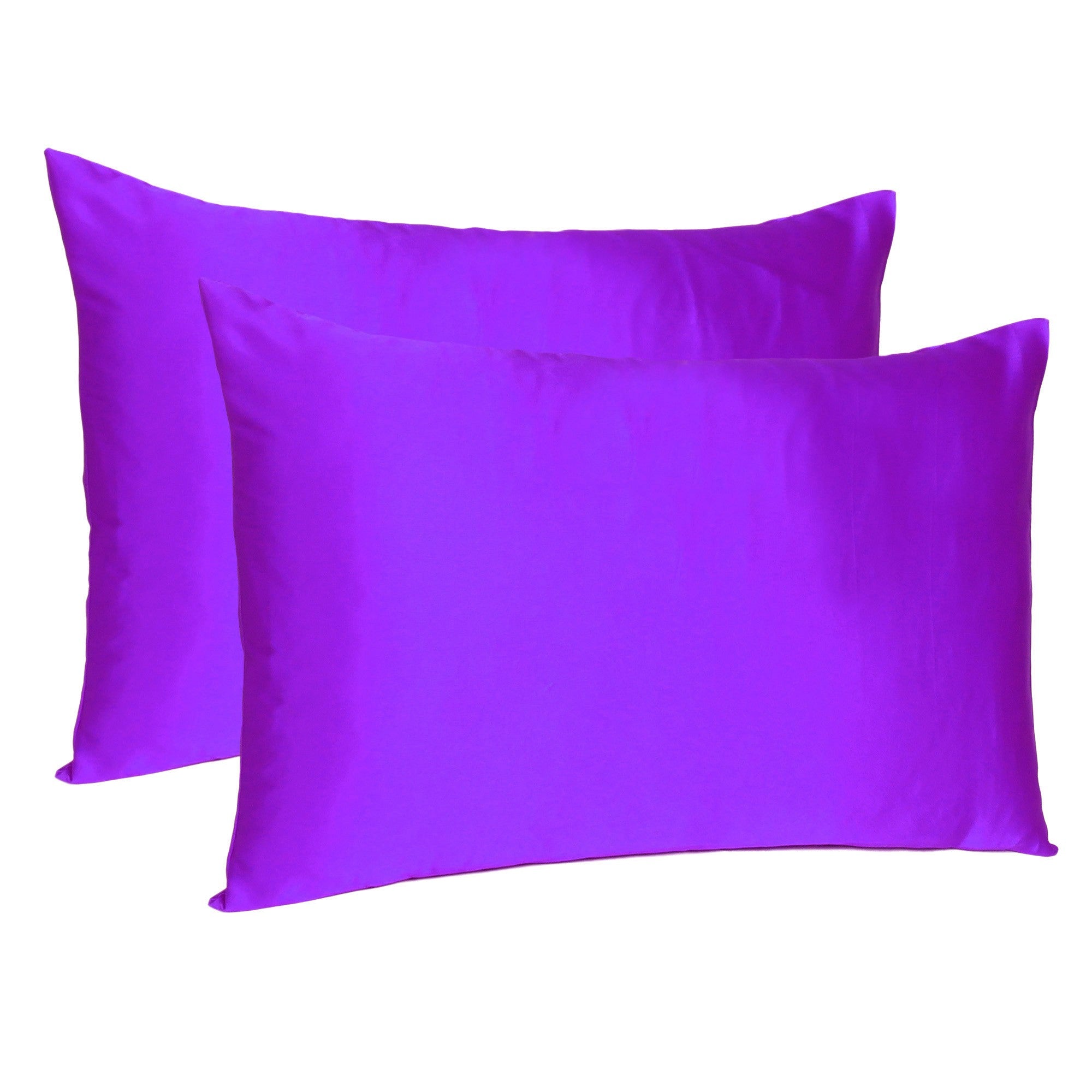 Set of Two Bright Purple Dreamy Silky Satin Queen Pillowcases Homeroots Bed & Bath