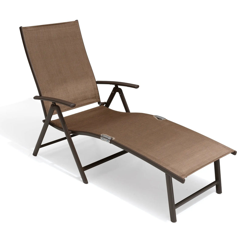 Set of Two Brown Aluminum Eight Position Adjustable Outdoor Folding Chaise Lounges Homeroots Outdoor