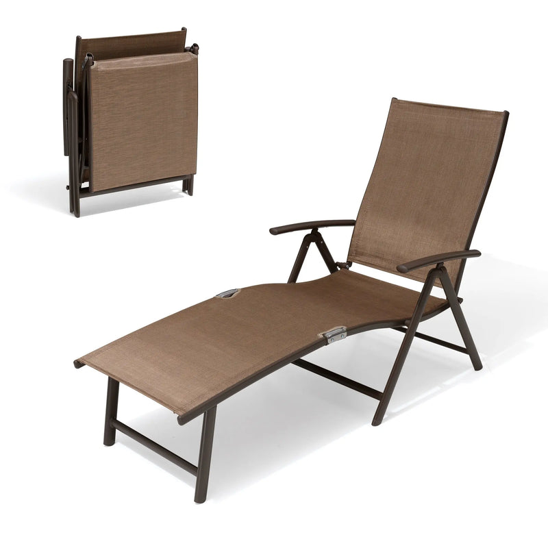 Set of Two Brown Aluminum Eight Position Adjustable Outdoor Folding Chaise Lounges Homeroots Outdoor