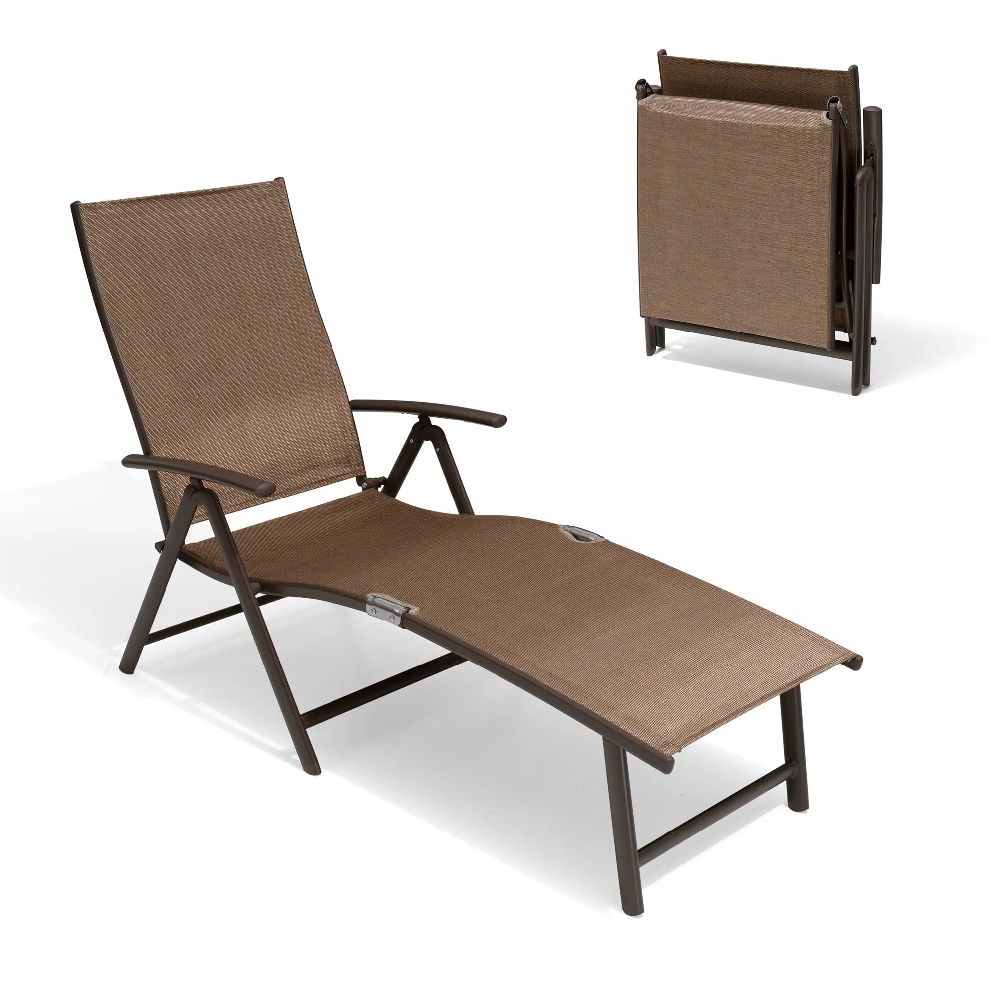 Set of Two Brown Aluminum Eight Position Adjustable Outdoor Folding Chaise Lounges Homeroots Outdoor