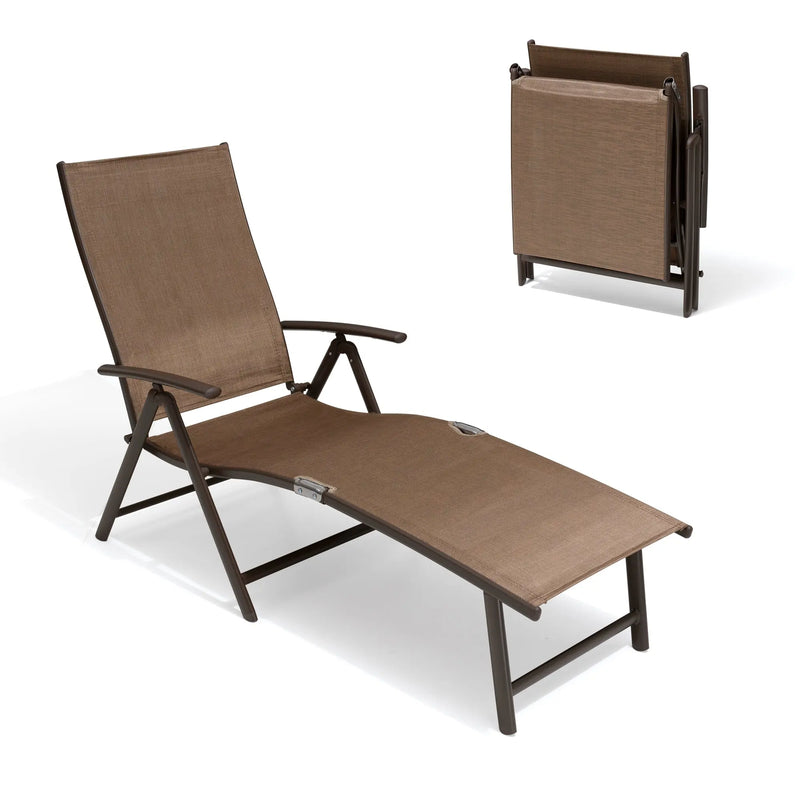 Set of Two Brown Aluminum Eight Position Adjustable Outdoor Folding Chaise Lounges Homeroots Outdoor