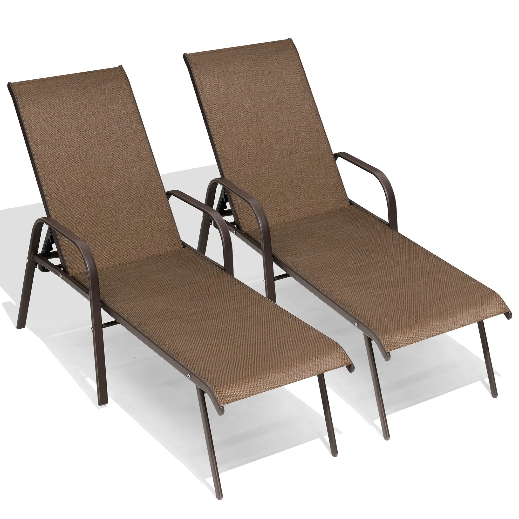 Set of Two Brown Aluminum Six Position Adjustable Outdoor Chaise Lounges Homeroots Outdoor