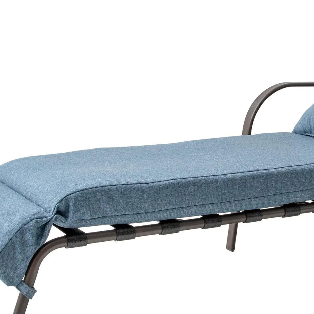 Set of Two Brown Aluminum Six Position Adjustable Outdoor Folding Chaise Lounges with Denim Blue Cushion Homeroots Outdoor