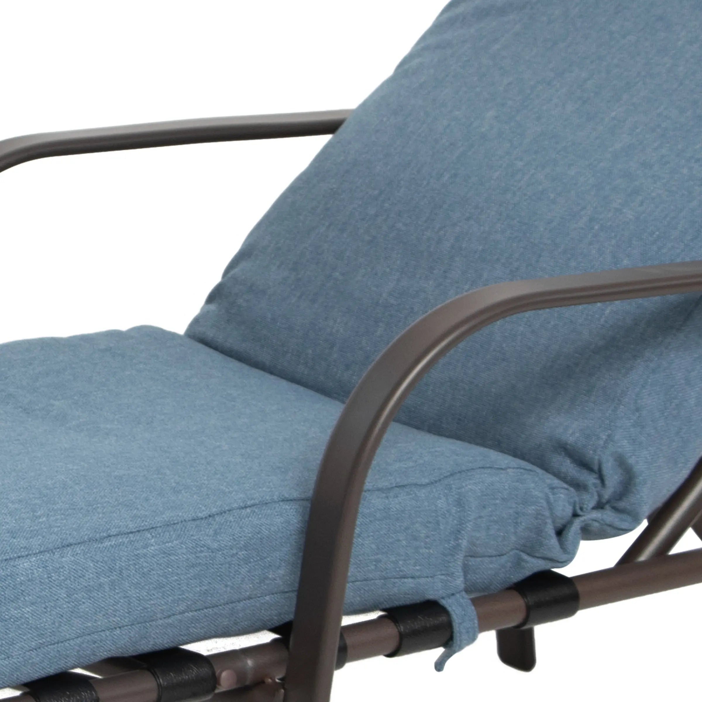 Set of Two Brown Aluminum Six Position Adjustable Outdoor Folding Chaise Lounges with Denim Blue Cushion Homeroots Outdoor
