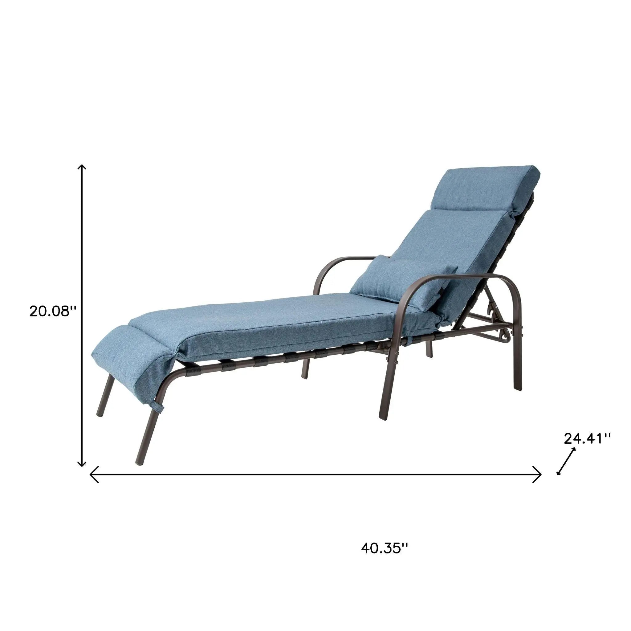 Set of Two Brown Aluminum Six Position Adjustable Outdoor Folding Chaise Lounges with Denim Blue Cushion Homeroots Outdoor