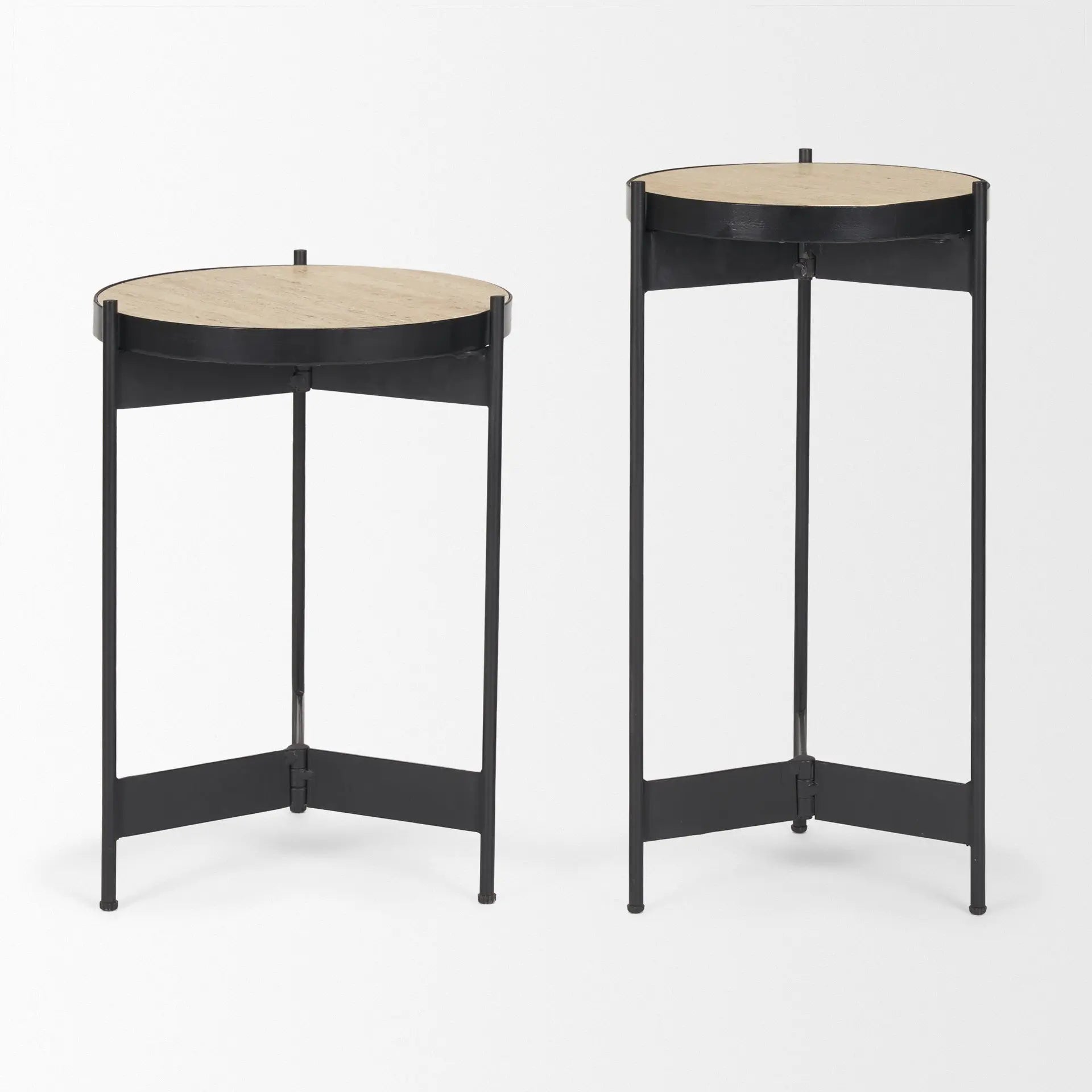 Set of Two Brown And Black Marble And Metal Nested Tables Homeroots Living Room