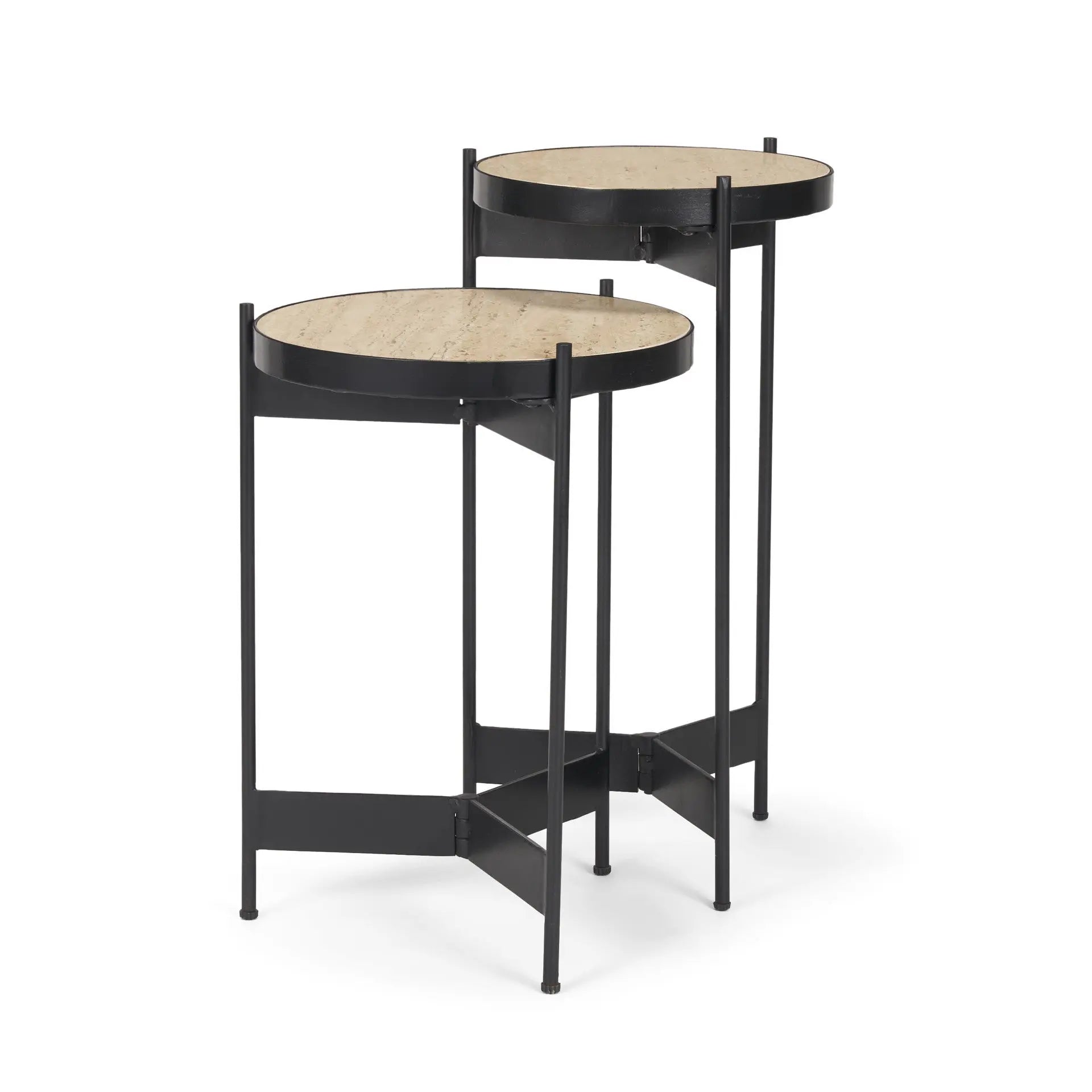 Set of Two Brown And Black Marble And Metal Nested Tables Homeroots Living Room