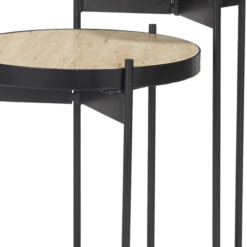 Set of Two Brown And Black Marble And Metal Nested Tables Homeroots Living Room