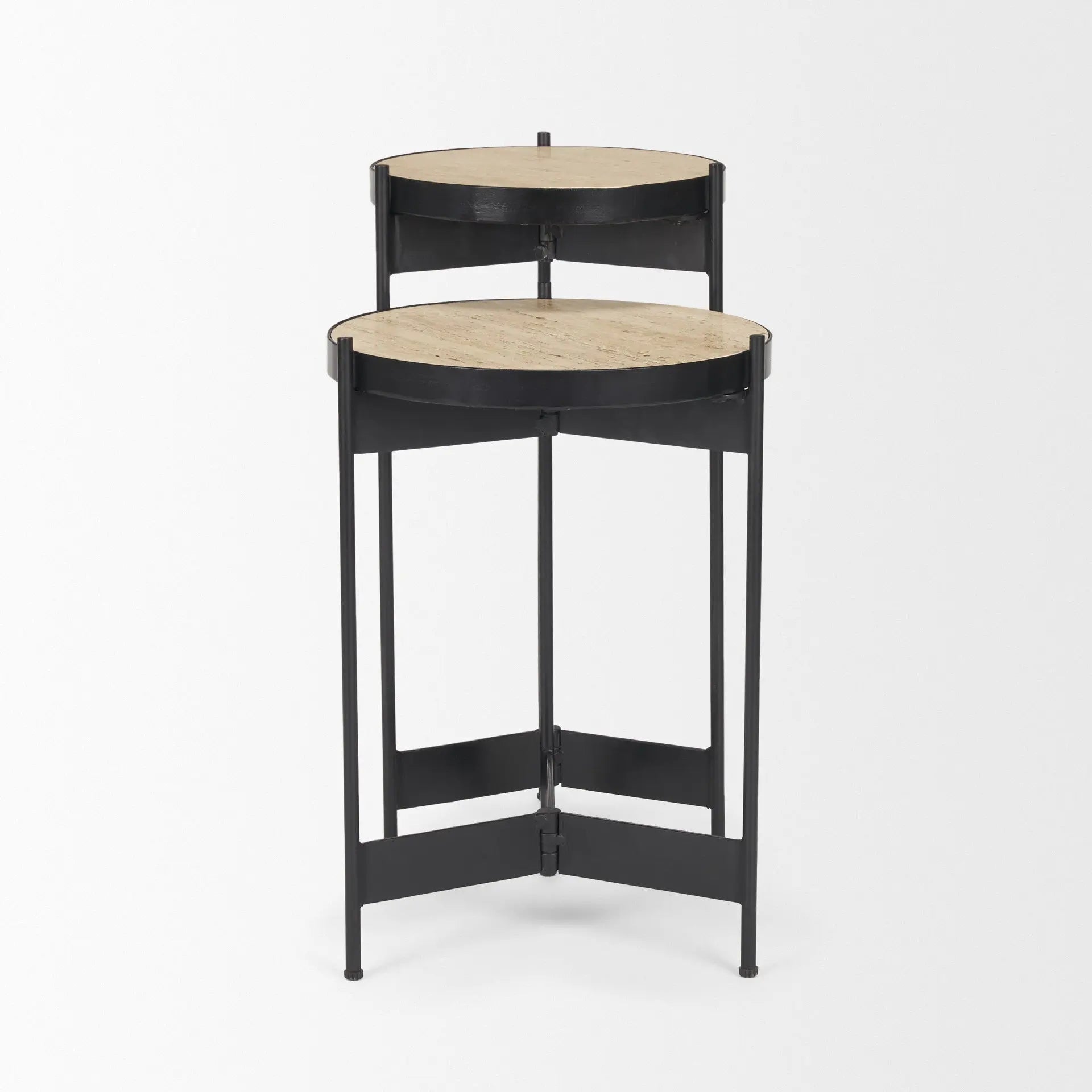 Set of Two Brown And Black Marble And Metal Nested Tables Homeroots Living Room
