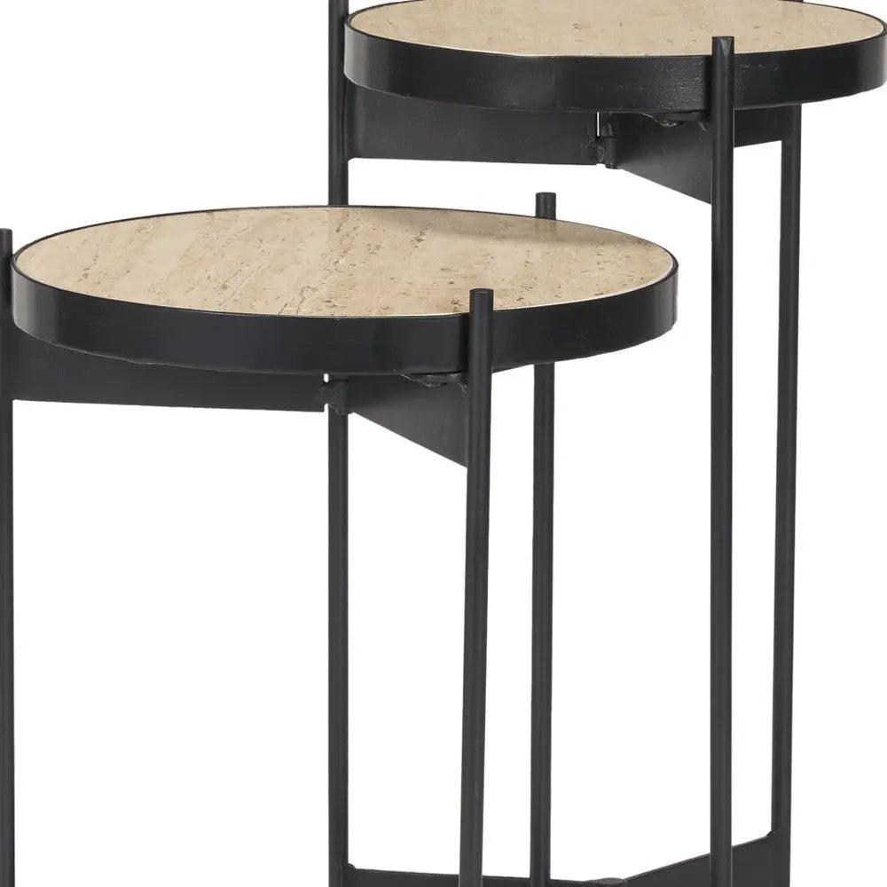 Set of Two Brown And Black Marble And Metal Nested Tables Homeroots Living Room