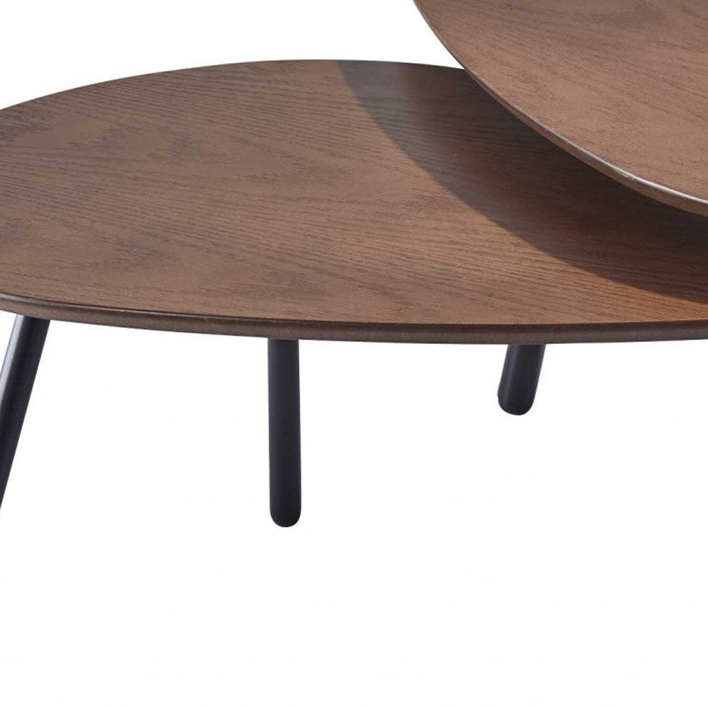 Set of Two Brown And Black Wood And Metal Oval Nested Tables - GreatEagleInc