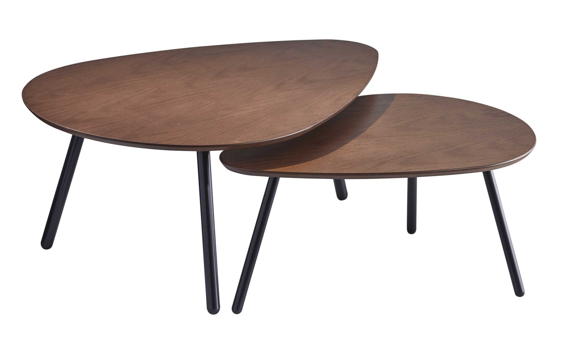 Set of Two Brown And Black Wood And Metal Oval Nested Tables - GreatEagleInc