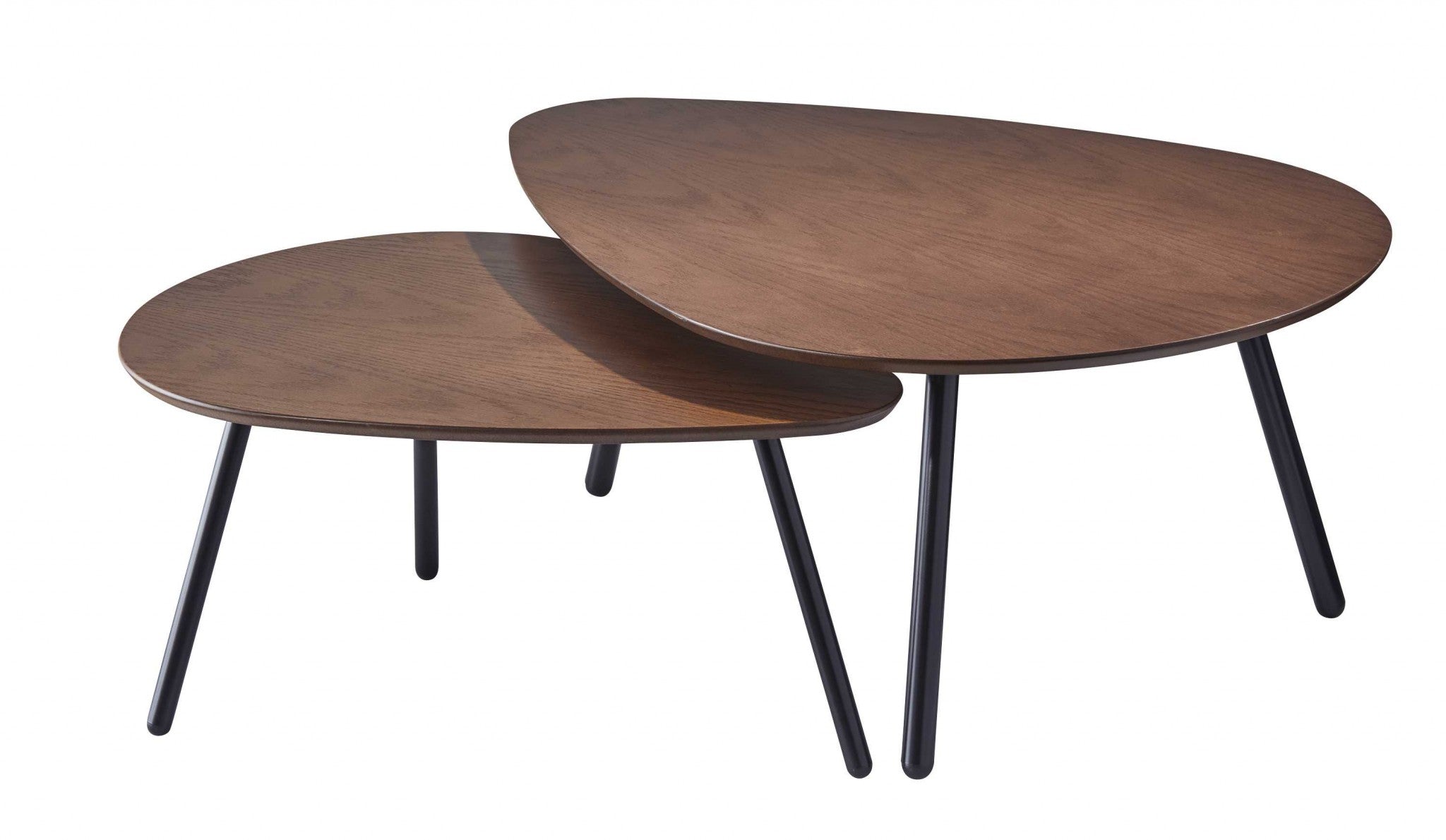 Set of Two Brown And Black Wood And Metal Oval Nested Tables - GreatEagleInc