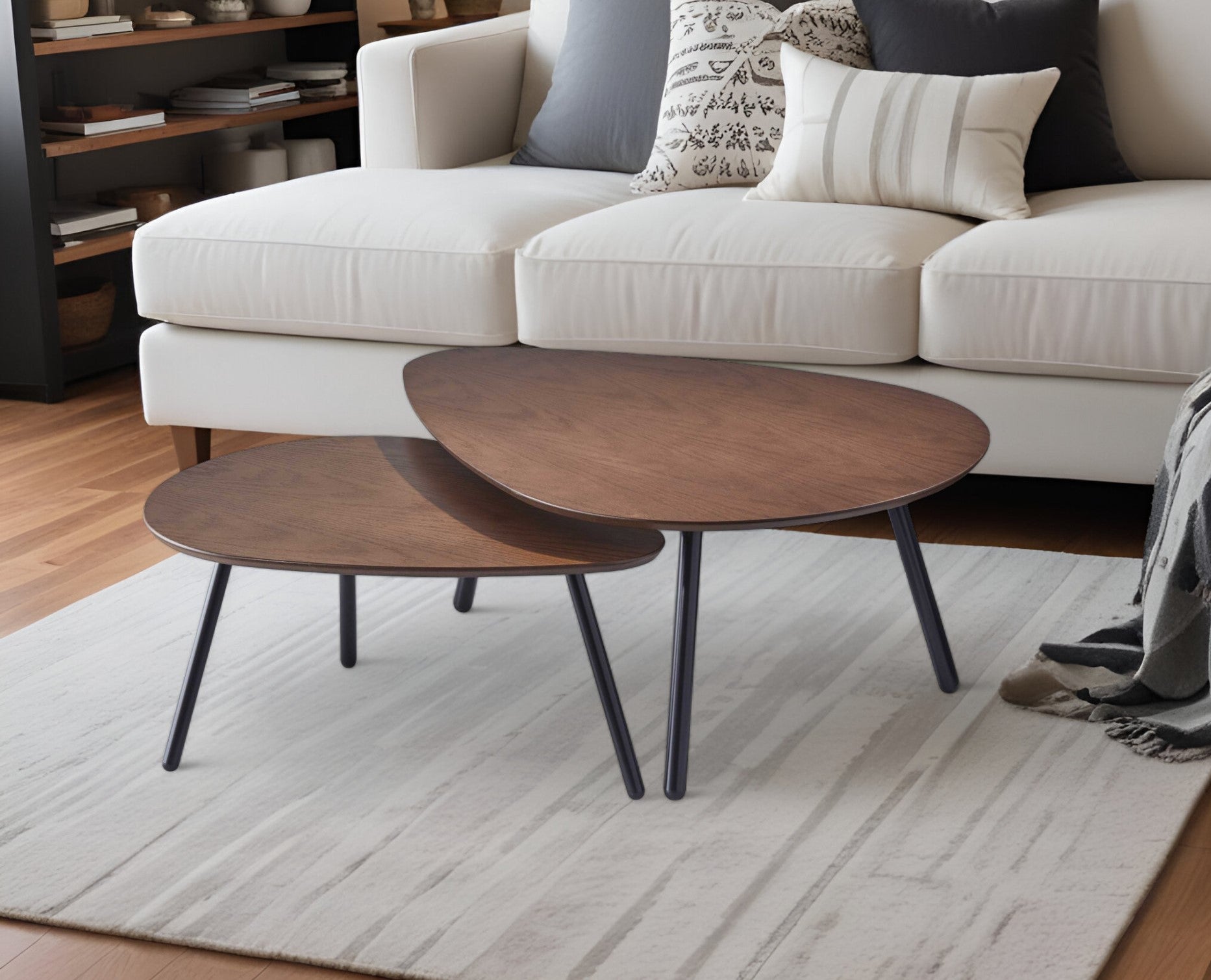 Set of Two Brown And Black Wood And Metal Oval Nested Tables - GreatEagleInc