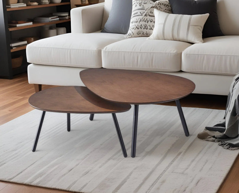 Set of Two Brown And Black Wood And Metal Oval Nested Tables - GreatEagleInc