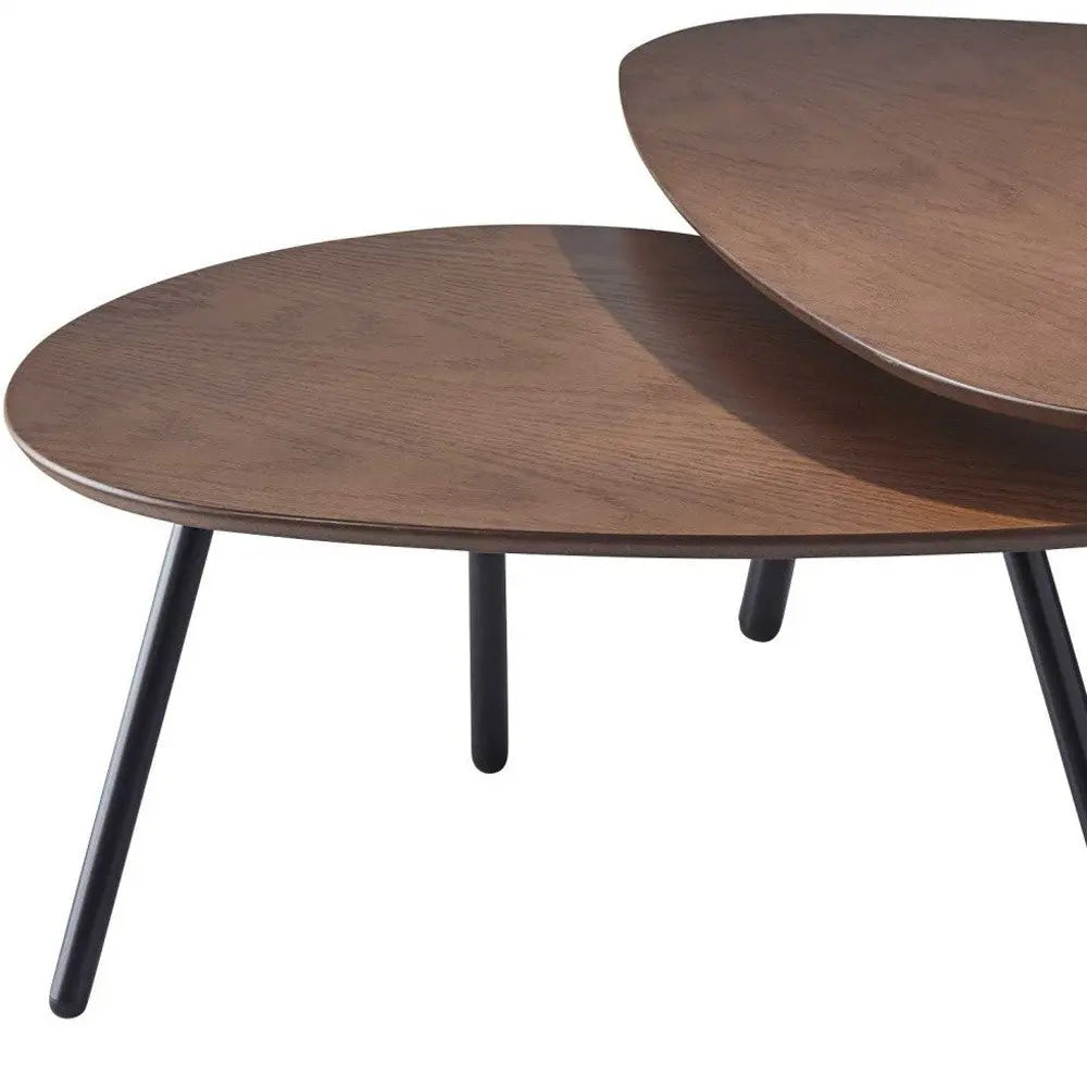 Set of Two Brown And Black Wood And Metal Oval Nested Tables - GreatEagleInc