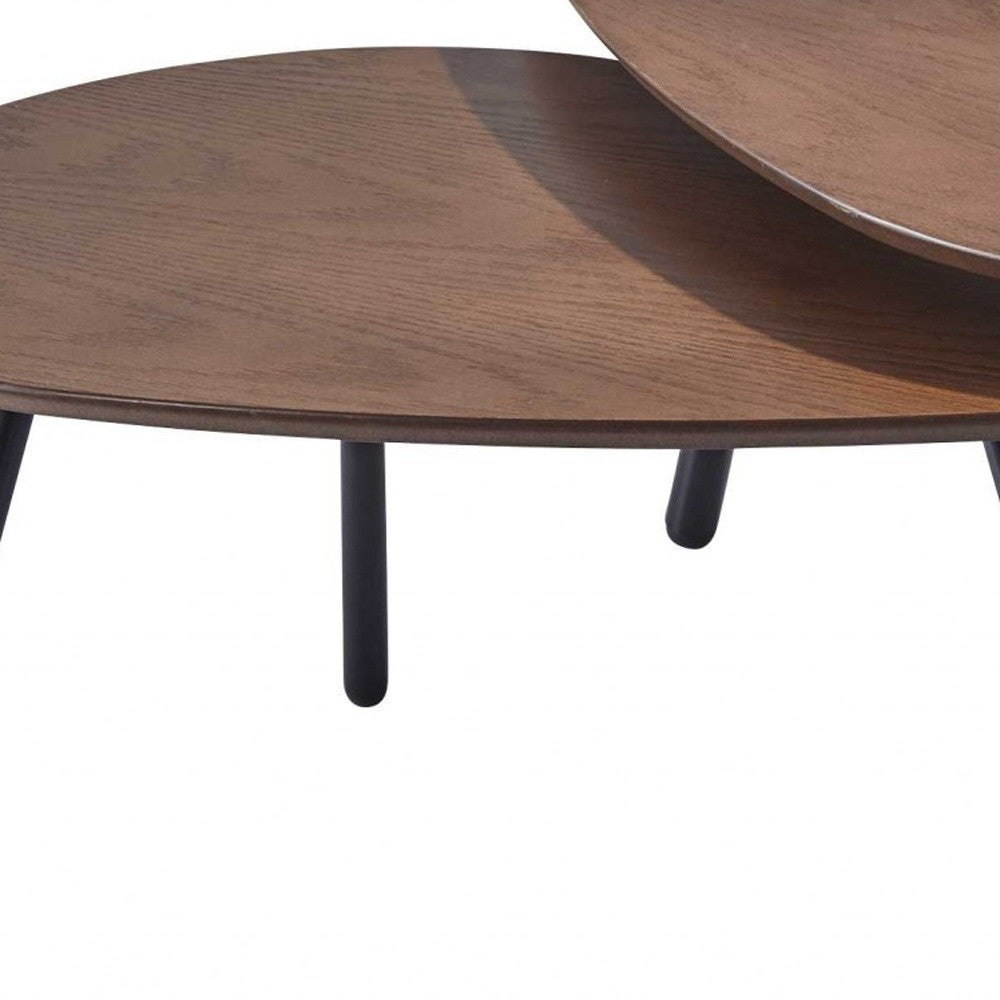 Set of Two Brown And Black Wood And Metal Oval Nested Tables - GreatEagleInc