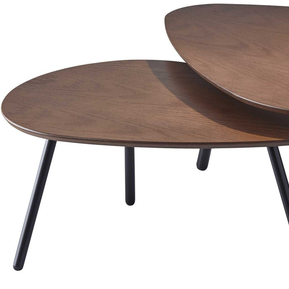 Set of Two Brown And Black Wood And Metal Oval Nested Tables - GreatEagleInc