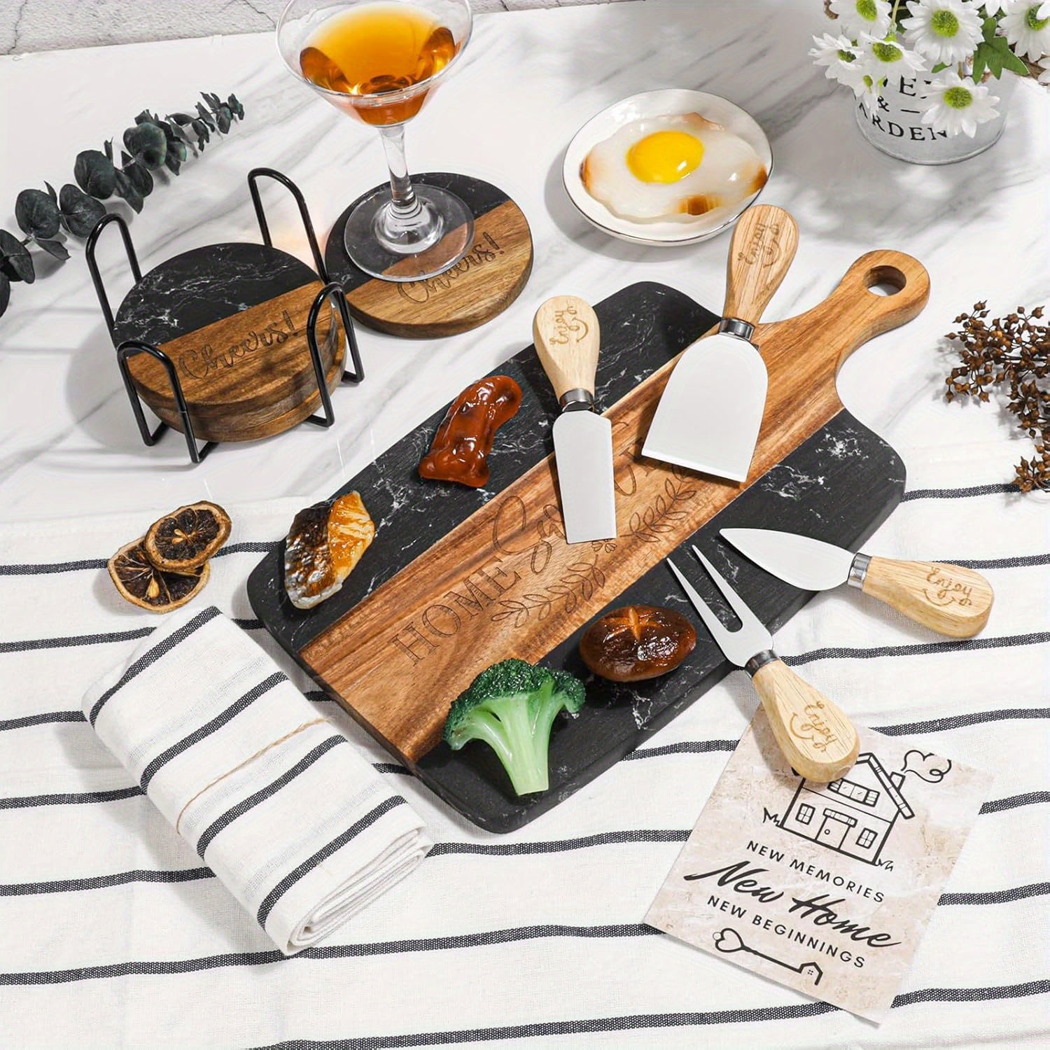 Set of Two Brown Live Edge Solid Wood Cooking Utensil Sets Homeroots Kitchen & Dining