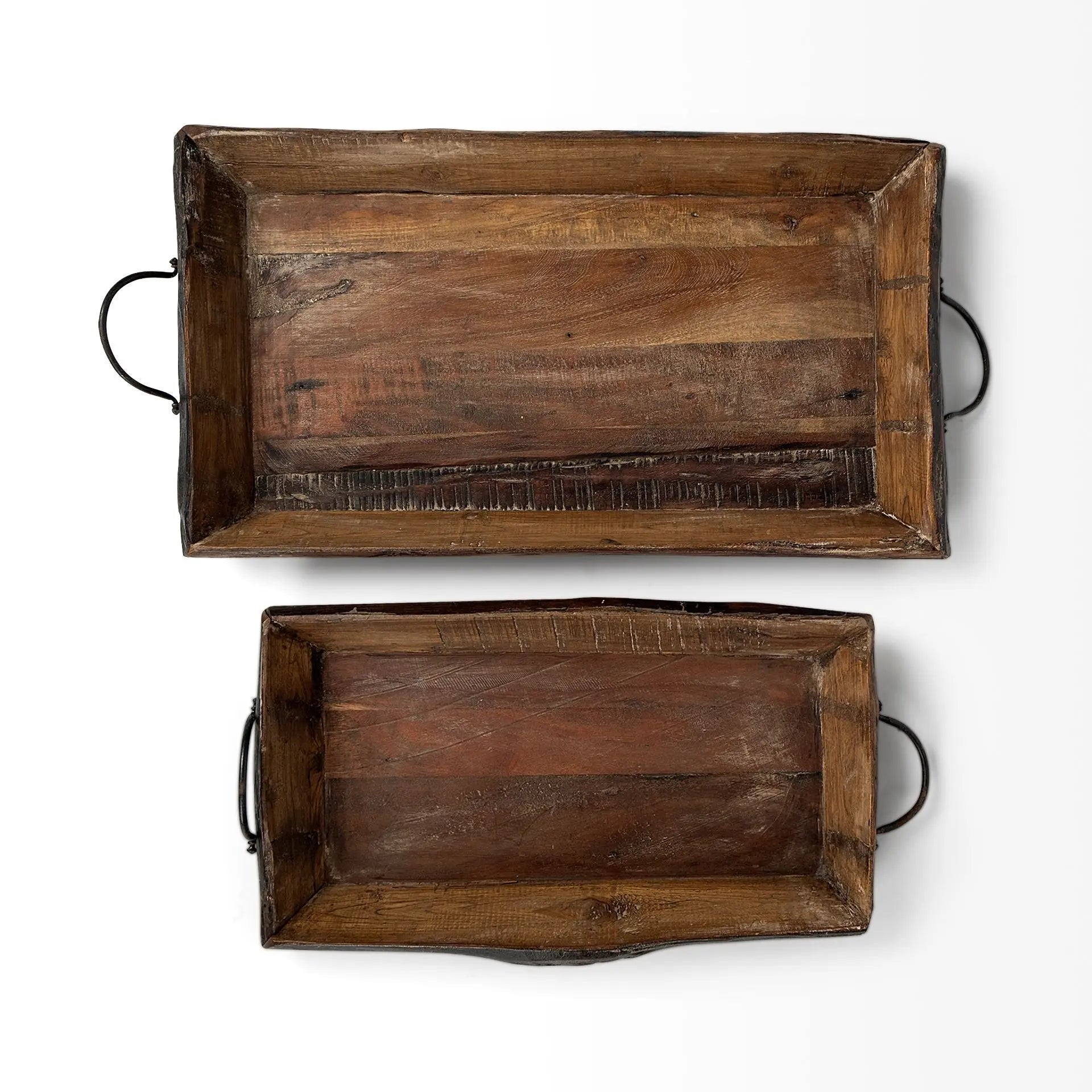 Set of Two Brown Rectangular Wood Indoor Outdoor Serving Tray With Handles Homeroots Kitchen & Dining