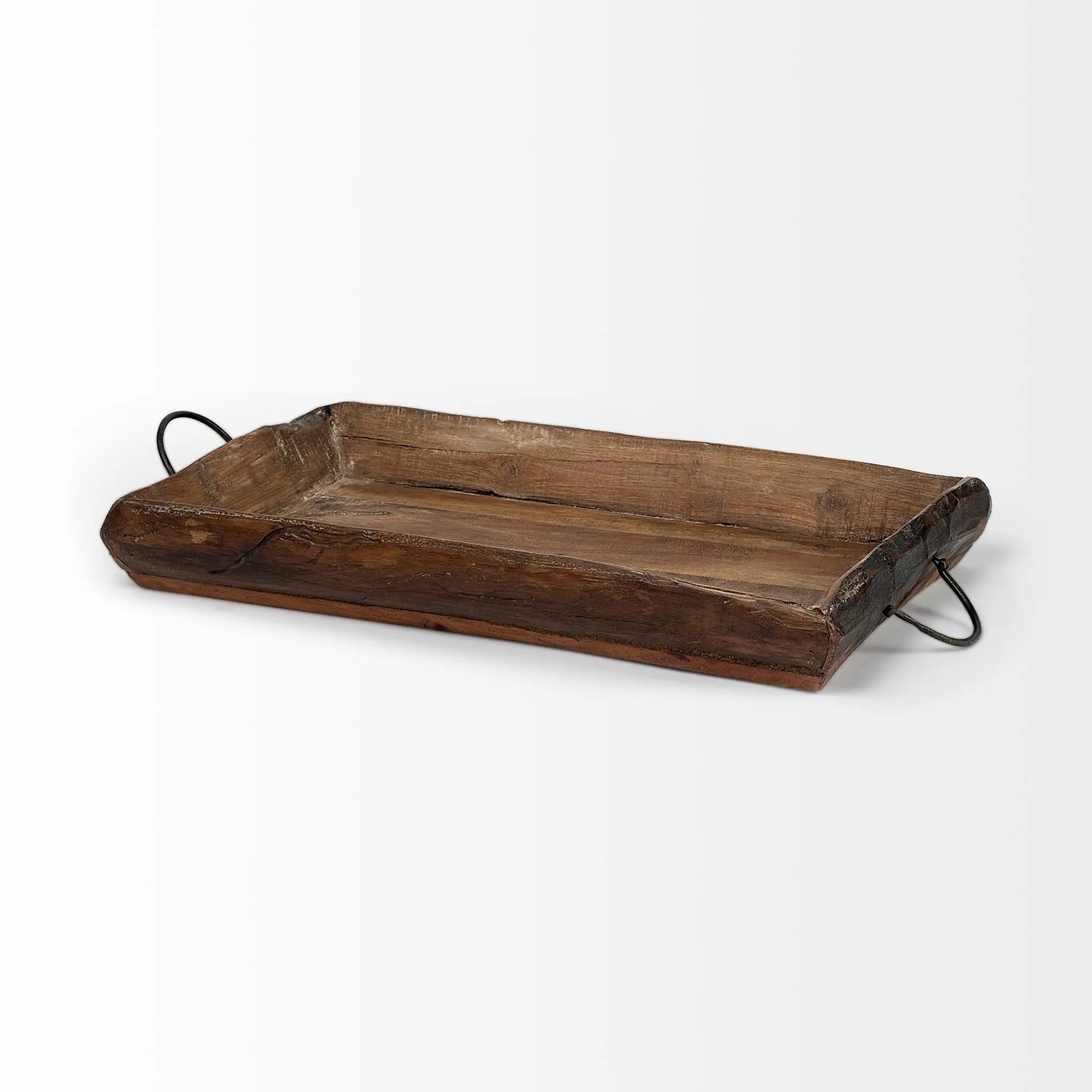 Set of Two Brown Rectangular Wood Indoor Outdoor Serving Tray With Handles Homeroots Kitchen & Dining