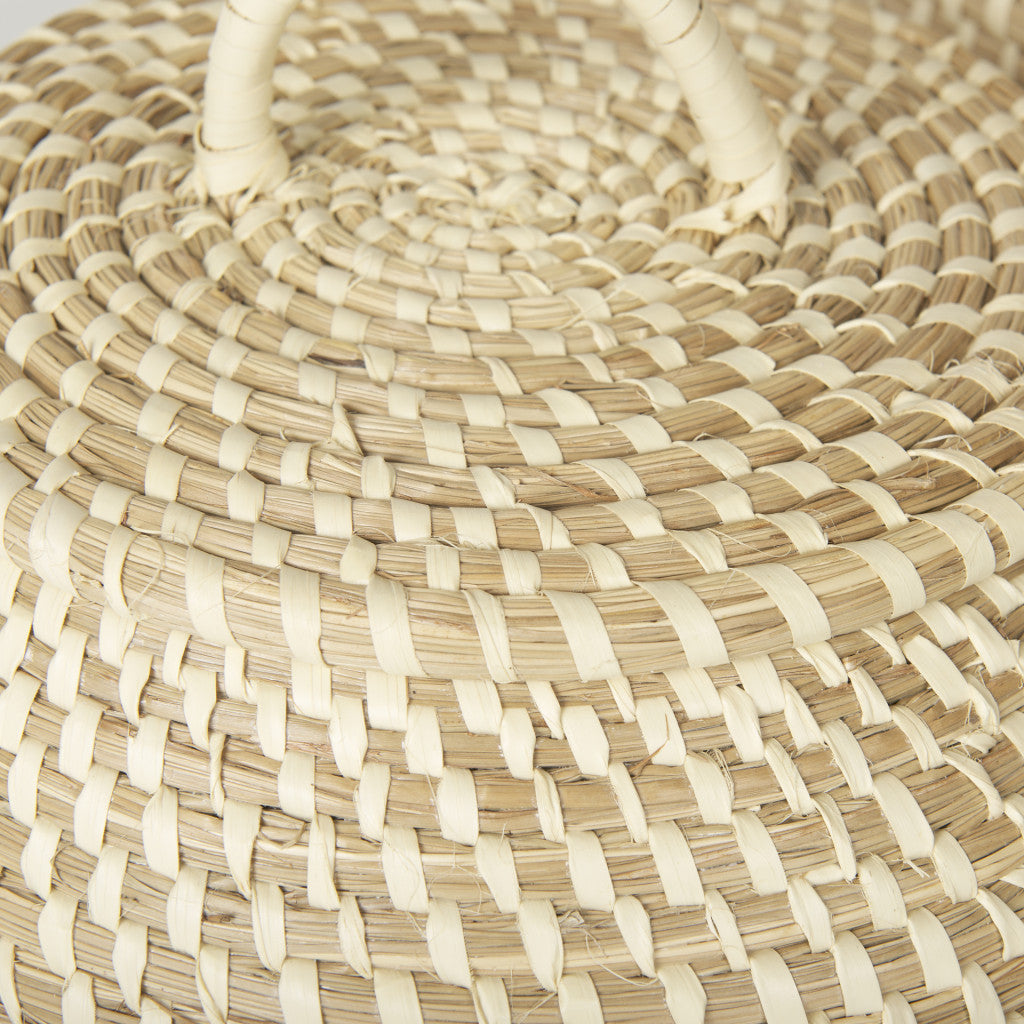 Set of Two Brown Seagrass Basket With Lid Homeroots Office