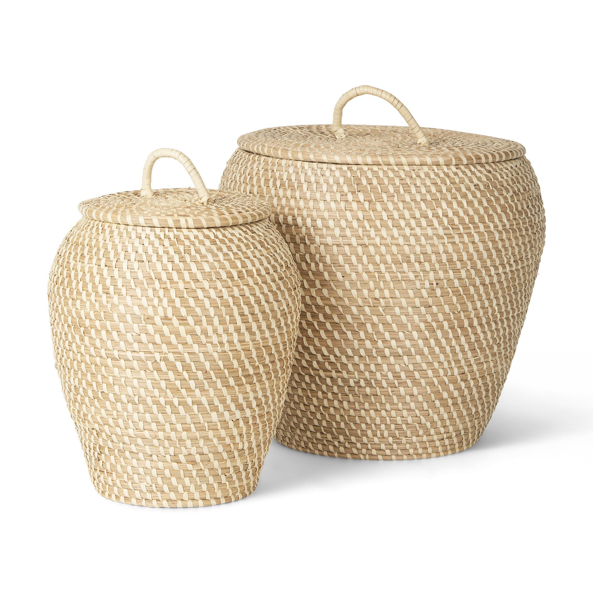 Set of Two Brown Seagrass Basket With Lid Homeroots Office