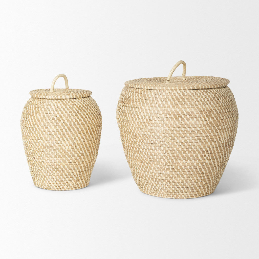 Set of Two Brown Seagrass Basket With Lid Homeroots Office