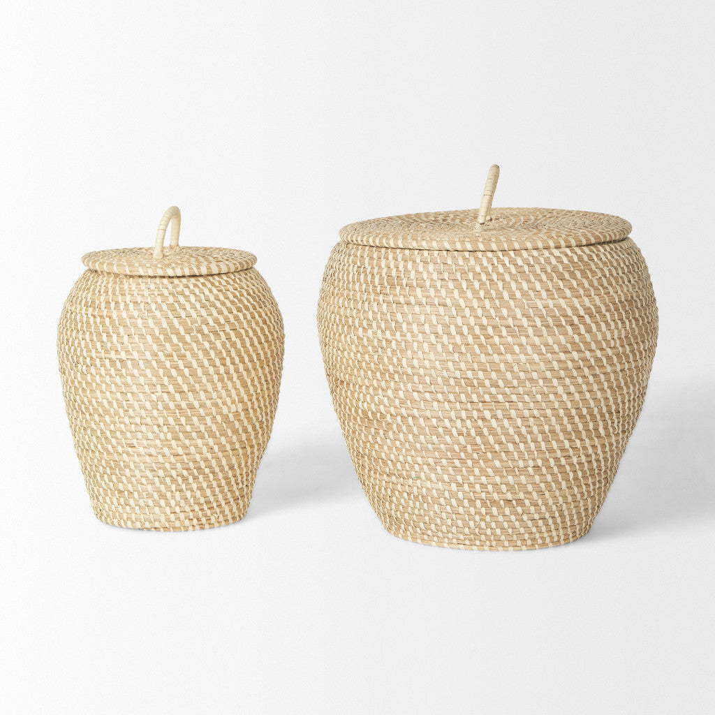 Set of Two Brown Seagrass Basket With Lid Homeroots Office