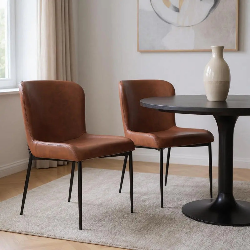Set of Two Brown Slipcovered Faux Leather Dining Side Chairs Homeroots Kitchen & Dining