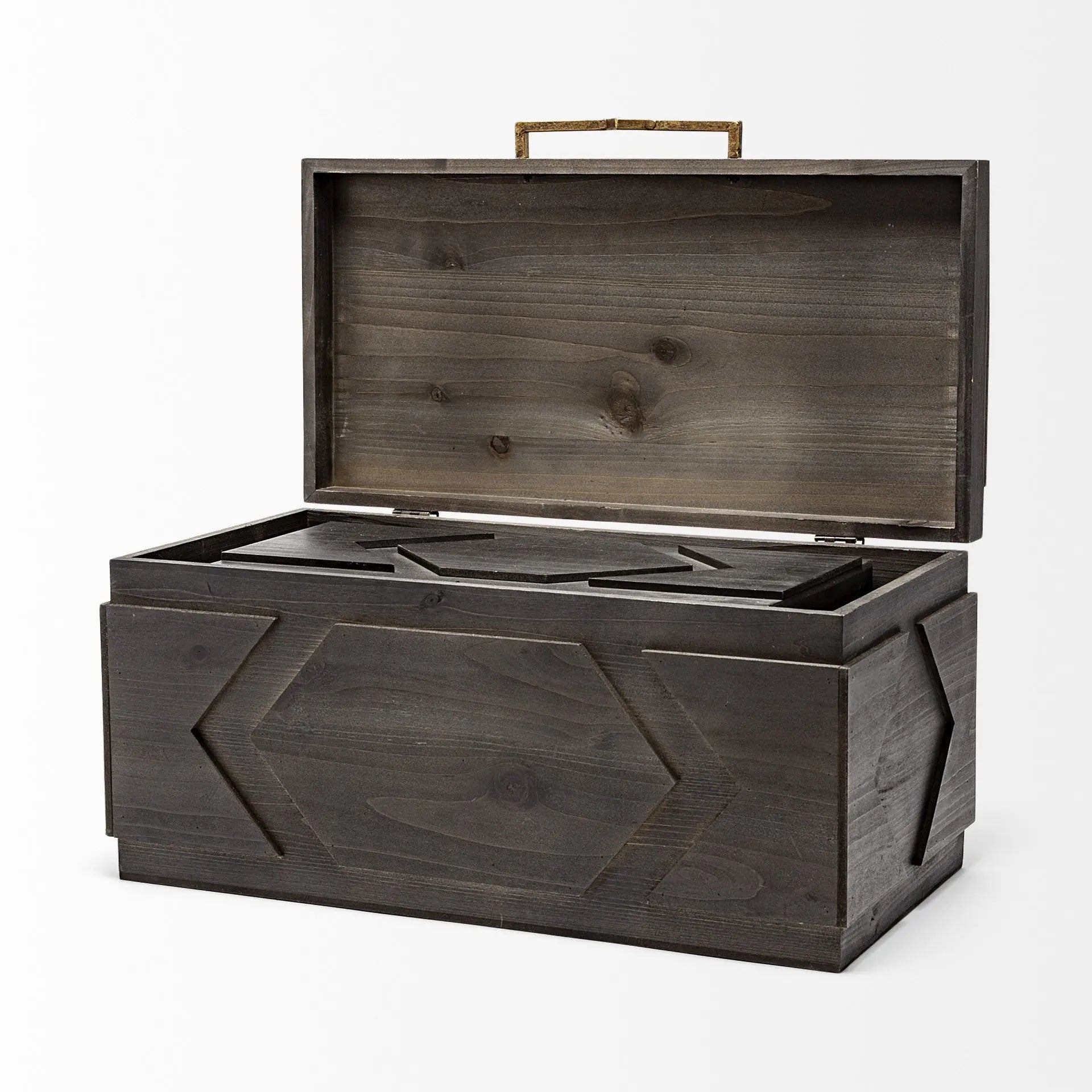 Set of Two Brown Solid Wood Box With Lid Homeroots Office