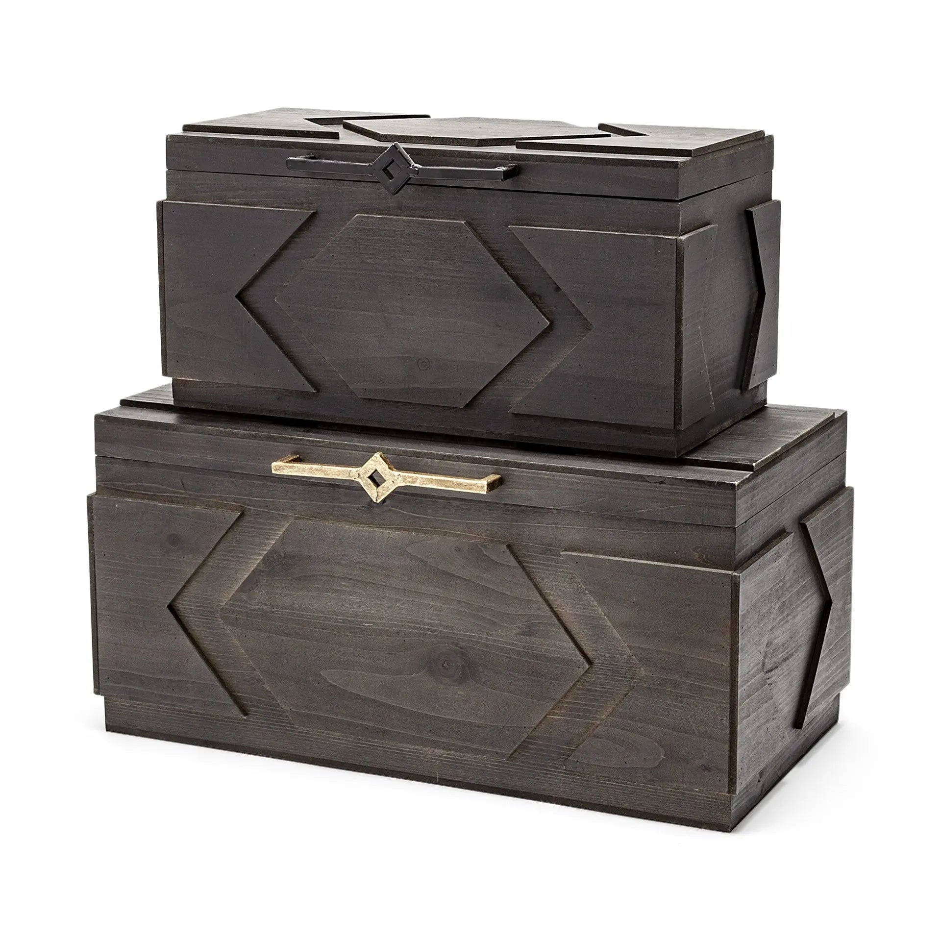 Set of Two Brown Solid Wood Box With Lid Homeroots Office
