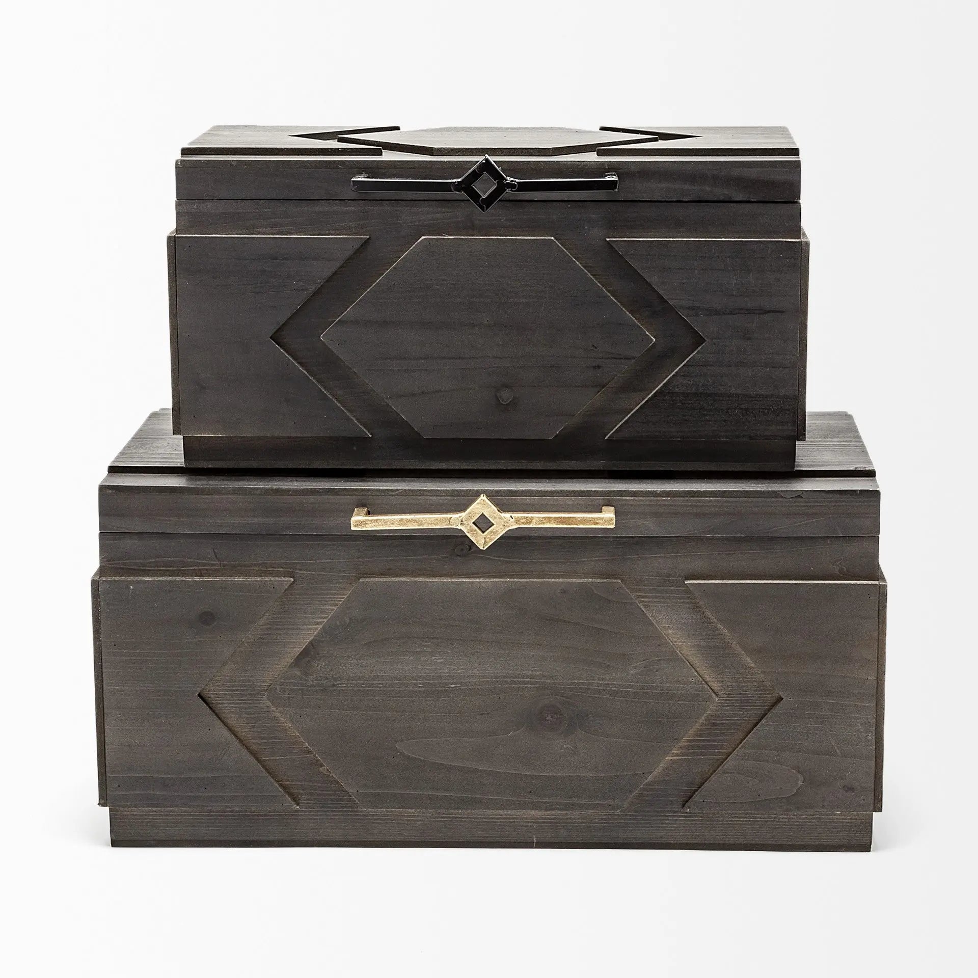 Set of Two Brown Solid Wood Box With Lid Homeroots Office