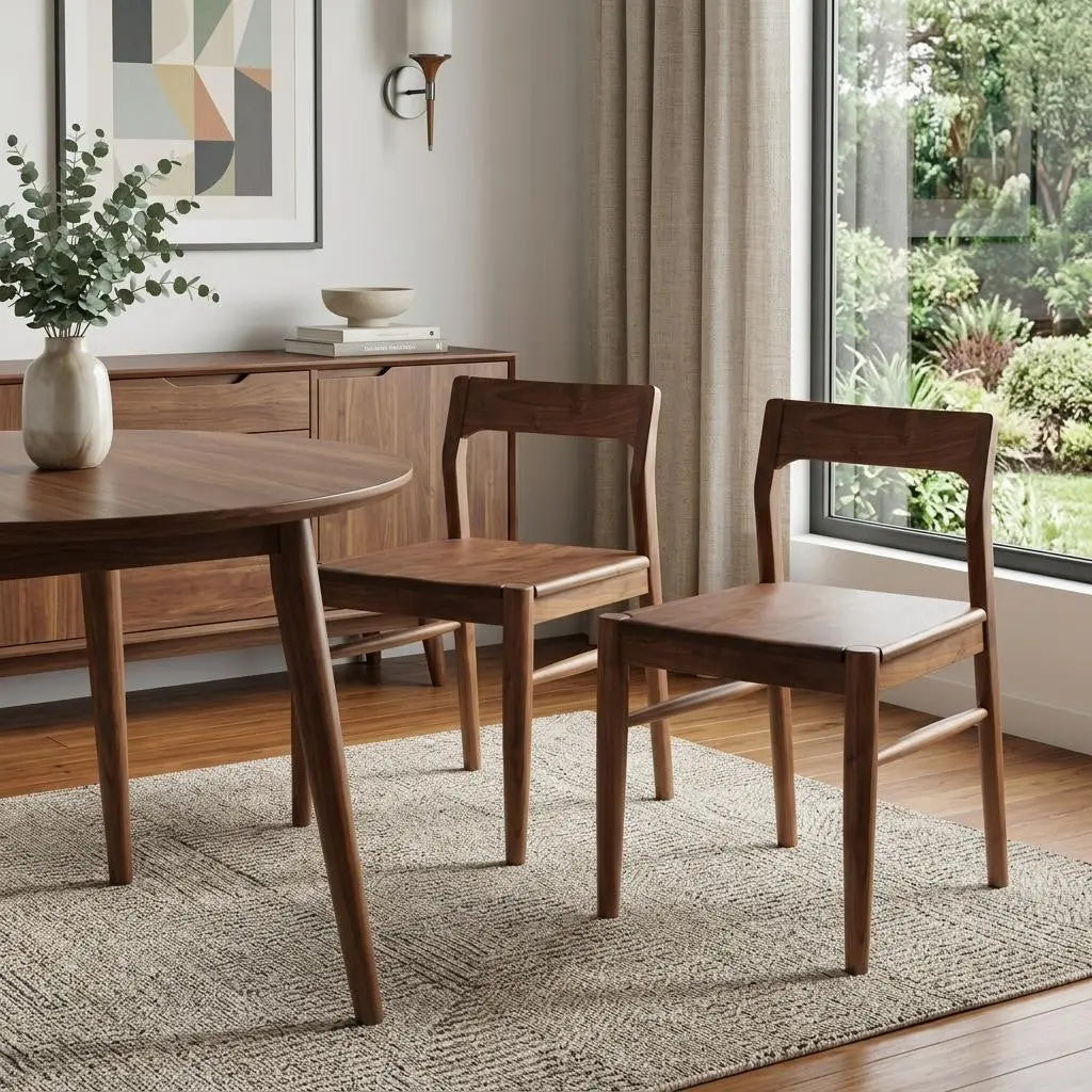 Set of Two Brown Solid Wood Open Back Dining Side Chairs Homeroots Kitchen & Dining