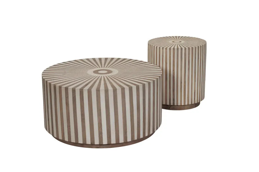 Set of Two Brown Solid Wood Round Drum Furniture Set Homeroots Living Room