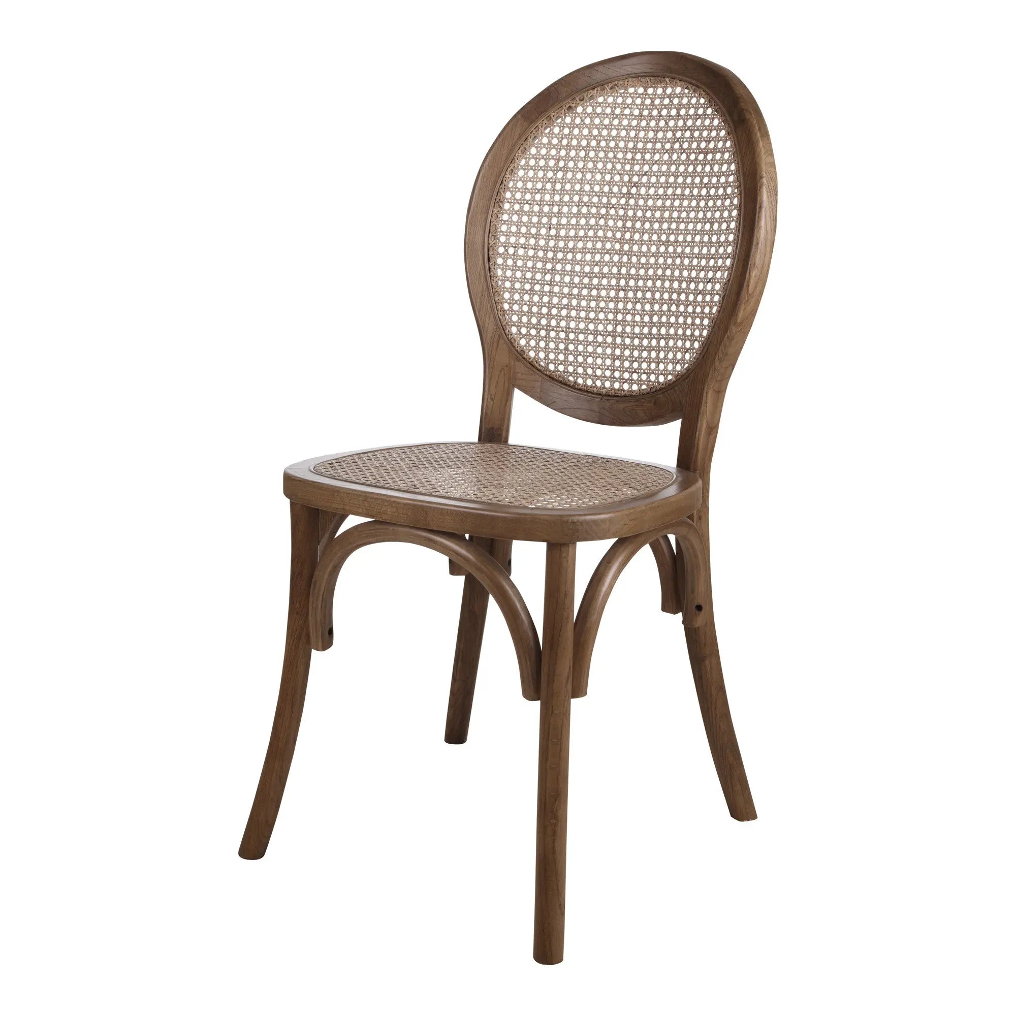 Set of Two Brown Solid Wood and Rattan King Louis Back Dining Arm Chairs Homeroots Kitchen & Dining