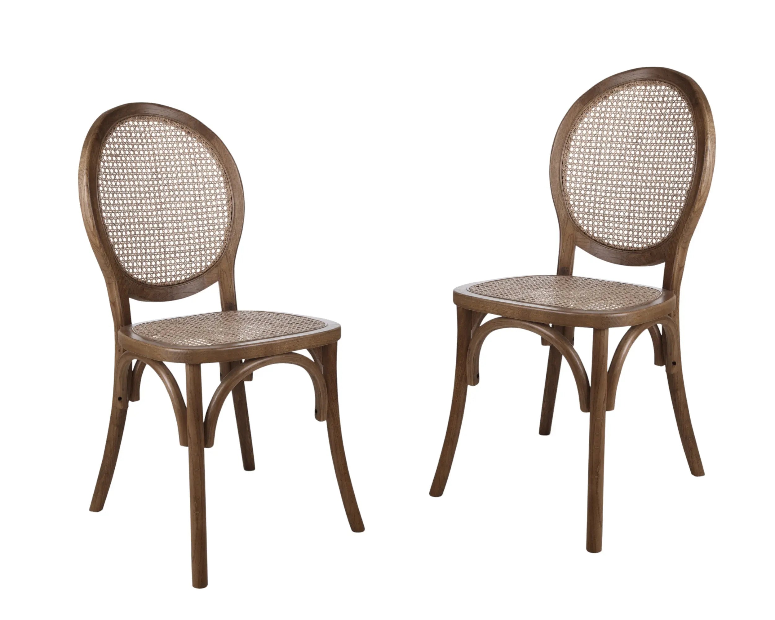 Set of Two Brown Solid Wood and Rattan King Louis Back Dining Arm Chairs Homeroots Kitchen & Dining