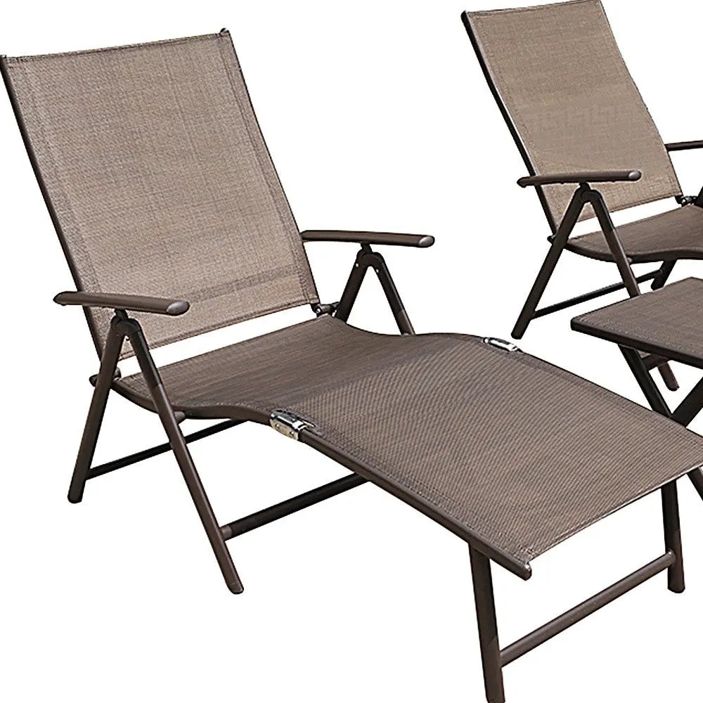 Set of Two Brown Steel Six Position Adjustable Outdoor Chaise Lounges Homeroots Outdoor