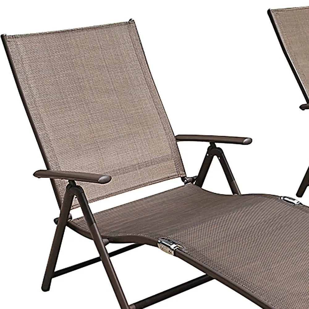 Set of Two Brown Steel Six Position Adjustable Outdoor Chaise Lounges Homeroots Outdoor