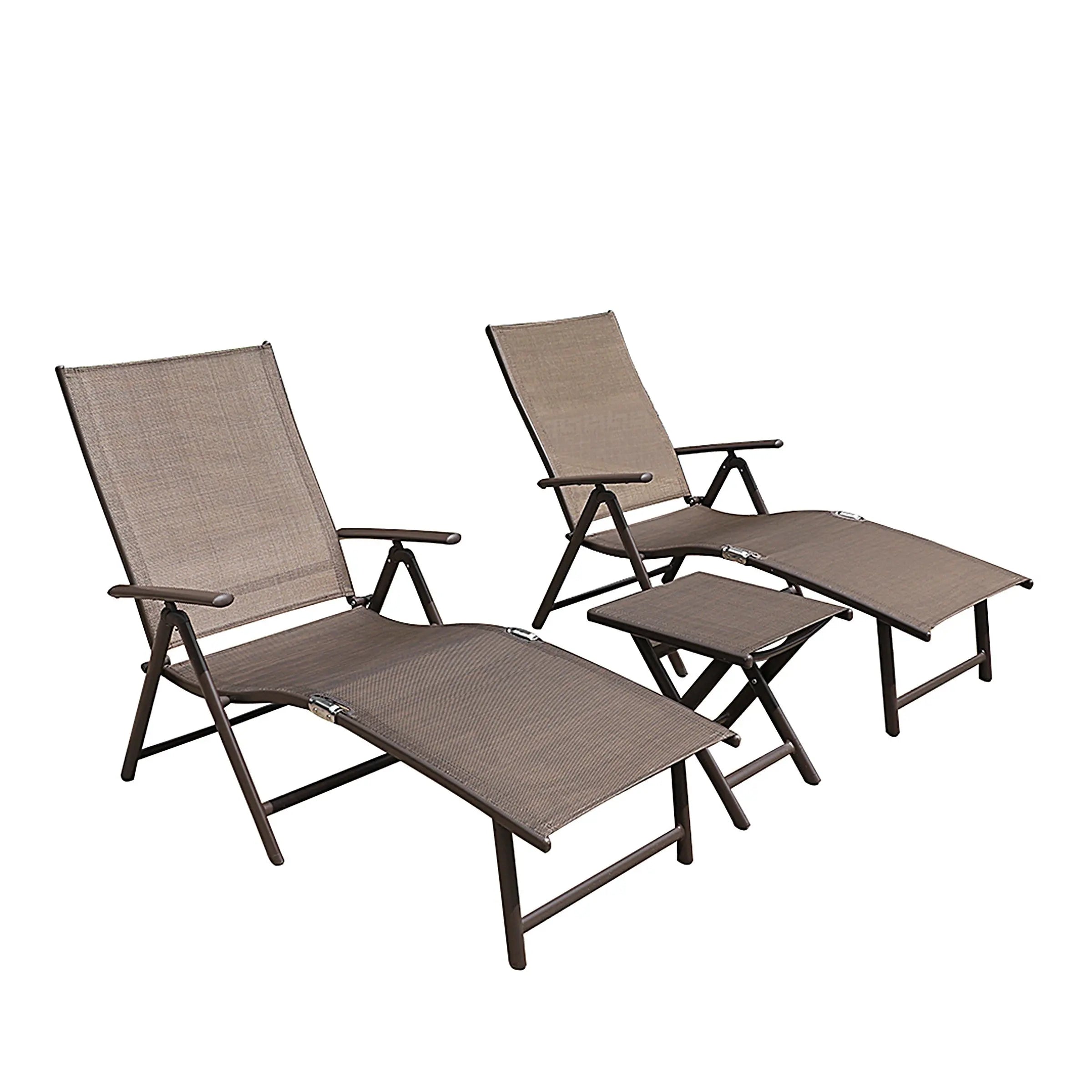 Set of Two Brown Steel Six Position Adjustable Outdoor Chaise Lounges Homeroots Outdoor
