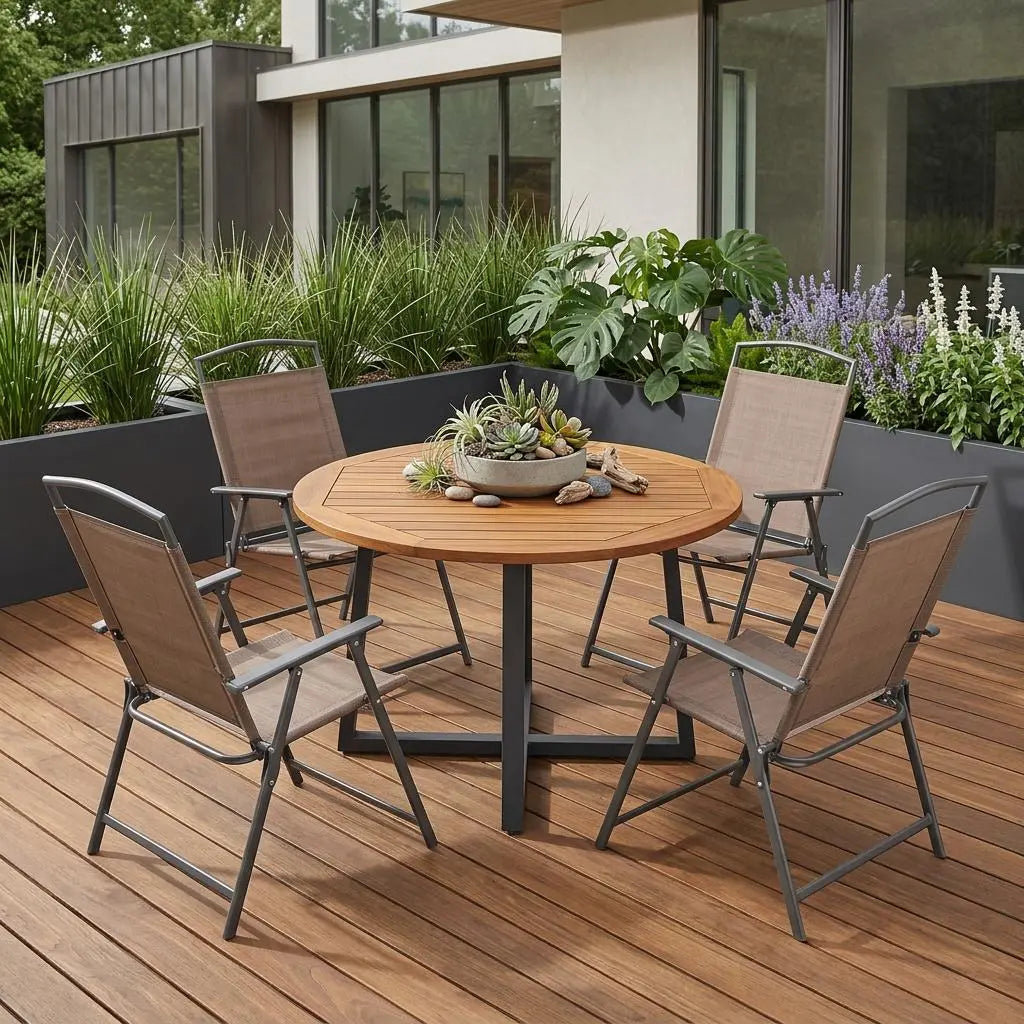 Set of Two Brown Steel Six Position Adjustable Outdoor Stacking Dining Chairs Homeroots Outdoor