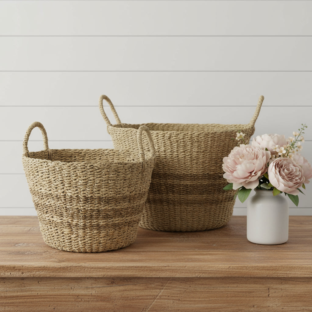 Set of Two Brown Wicker Basket - GreatEagleInc