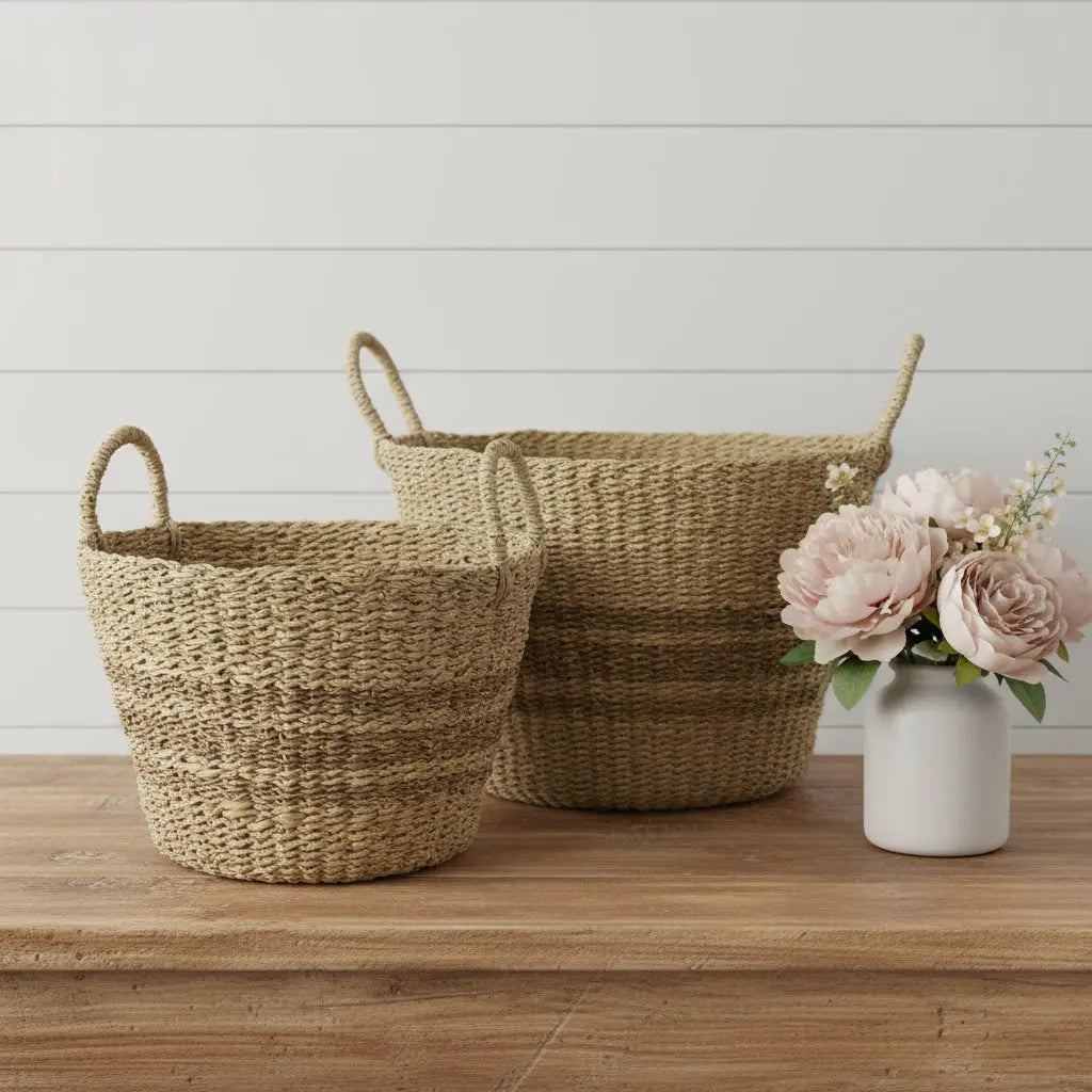 Set of Two Brown Wicker Basket - GreatEagleInc