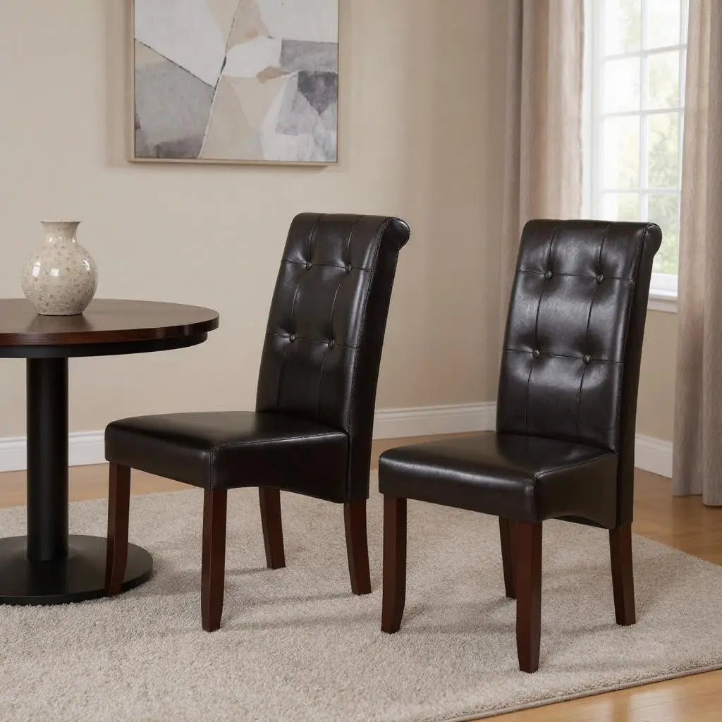 Set of Two Brown Wood Dining Parsons Chairs Homeroots Kitchen & Dining
