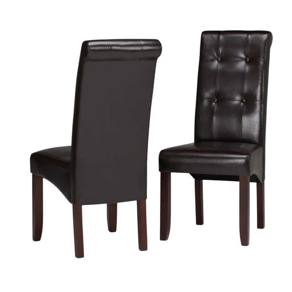 Set of Two Brown Wood Dining Parsons Chairs Homeroots Kitchen & Dining
