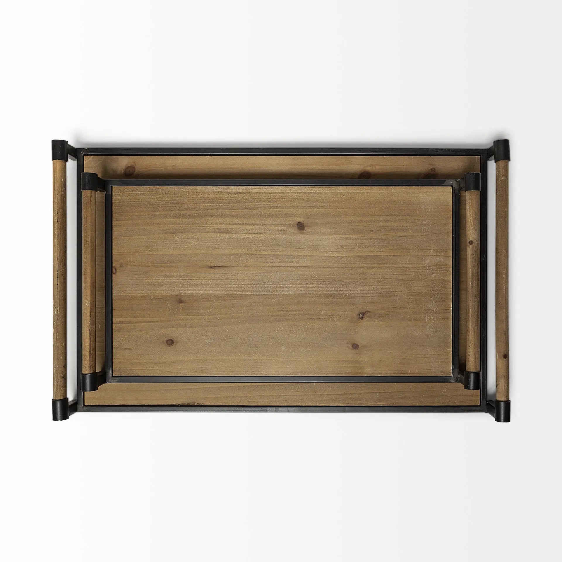 Set of Two Brown Wood Indoor Outdoor Serving Tray With Handles Homeroots Kitchen & Dining