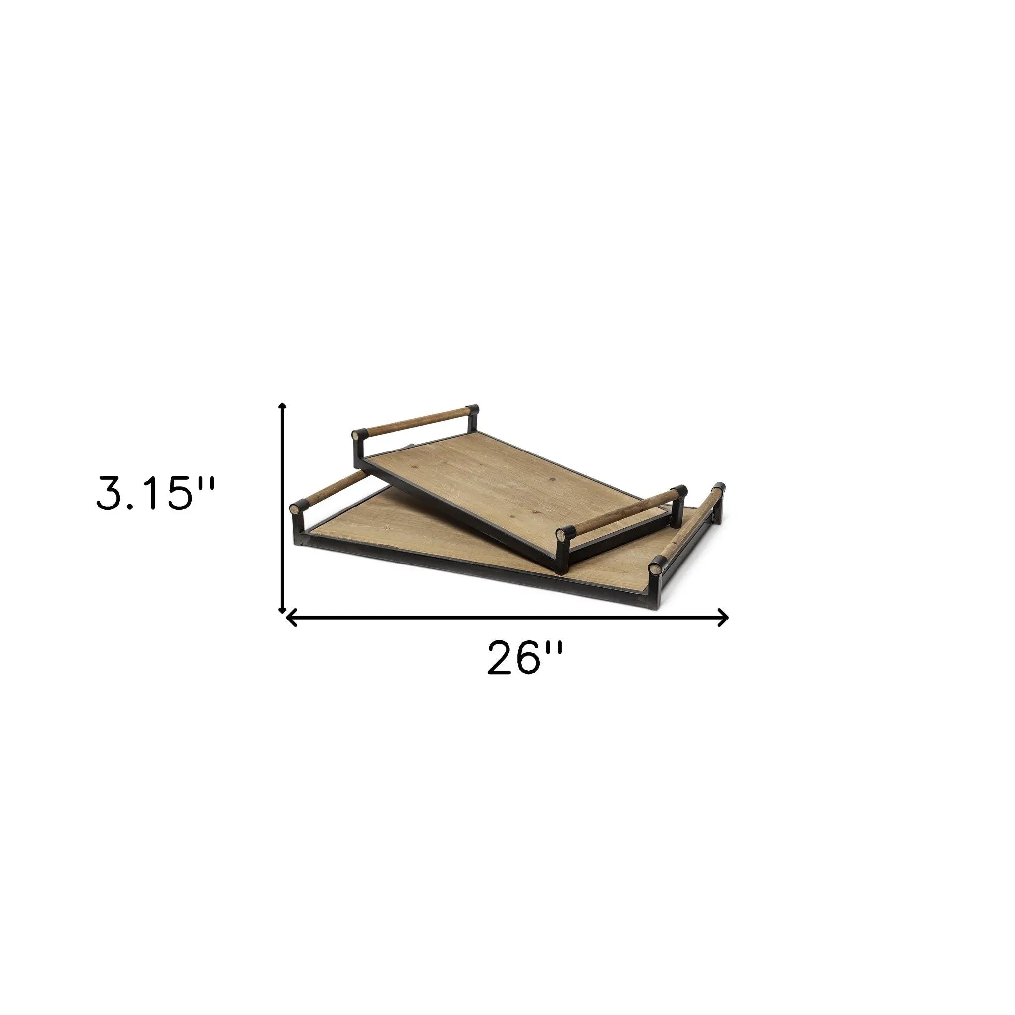 Set of Two Brown Wood Indoor Outdoor Serving Tray With Handles Homeroots Kitchen & Dining